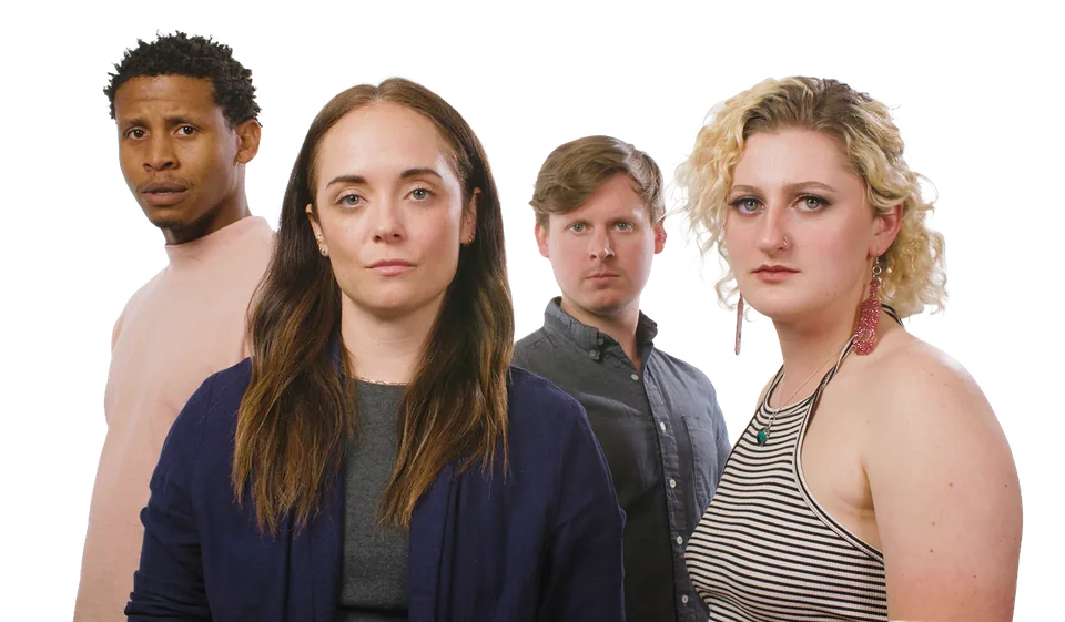 Four people staring blankly at the camera, unimpressed