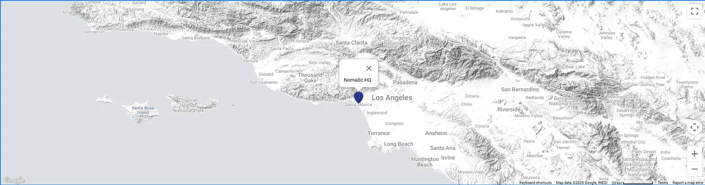 Map of Southern California with Nomadic HQ in Santa Monica